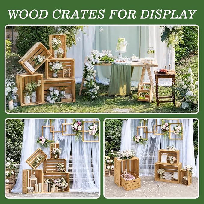 5 Pcs Wooden Crates for Display, Nesting Wood Crate for Storage, 5 Size | - Image 4