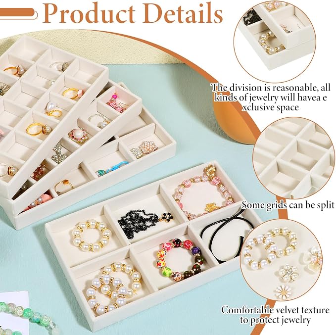 12 Pcs Stackable Jewelry Organizer Trays, Adjustable Velvet Jewelry Box Tray - Image 3