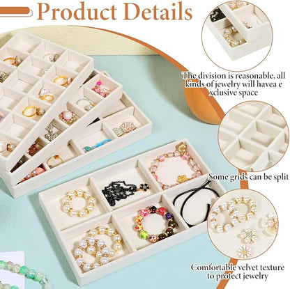 12 Pcs Stackable Jewelry Organizer Trays, Adjustable Velvet Jewelry Box Tray - Image 3