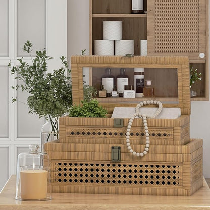 Rattan Decorative Box, Boho Display Boxes - Image 2