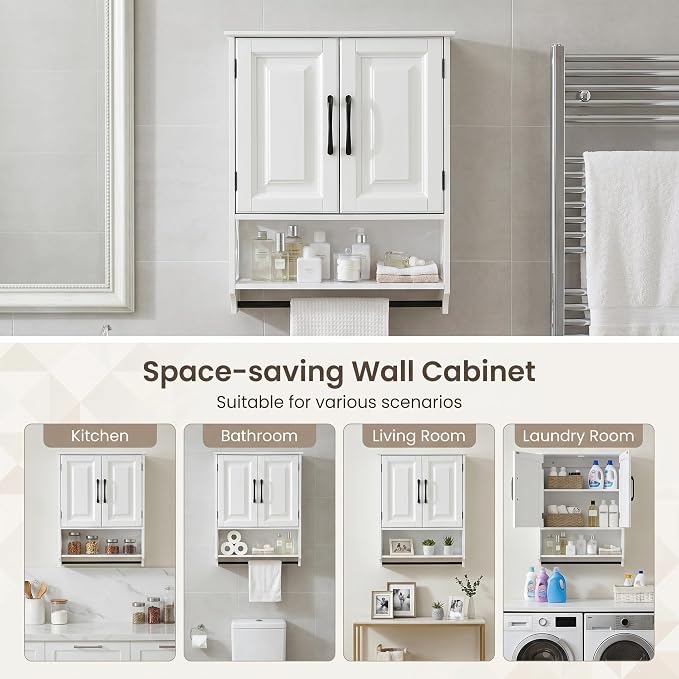Bathroom Wall Cabinet, Adjustable Shelf & Towel Bar–Over Toilet Storage - Image 3