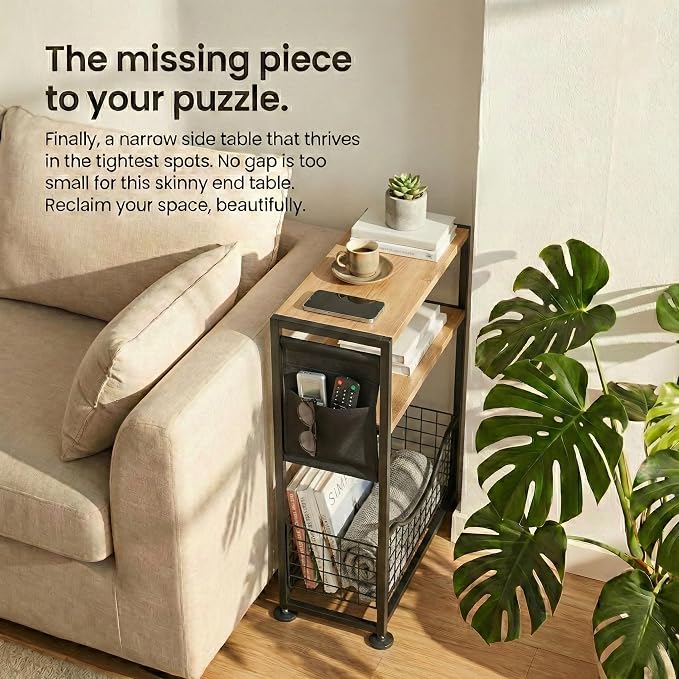 Skinny Side Table with Storage, 3 Tier Slim Side Tables - Image 6