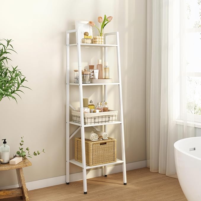 Hoctieon 4-Tier Industrial Ladder Bookshelf, Narrow Ladder Shelf, Tall Standing - Image 7