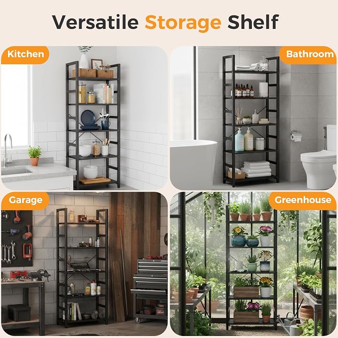 DUMOS 5-Tier Bookshelf, Modern Tall Bookcase Book Shelf | Open Storage Display - Image 5