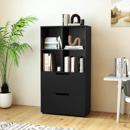 Giantex Bookshelf with 4 Cubes & 2 Drawers, 51” Tall Floor Bookcase with - Image 9