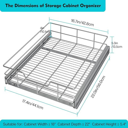 Pull Out Cabinet Organizer 17" W X 22" D, Slide Out Drawers - Image 2