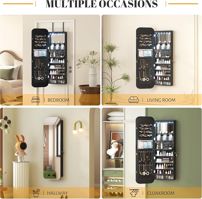 Vlsrka 47.2" LED Mirror Jewelry Cabinet, Wall/Door Mounted Full Length Mirror - Image 7