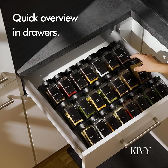 KIVY Spice Jars with Labels Glass Seasoning Containers with Airtight Lids - Image 4