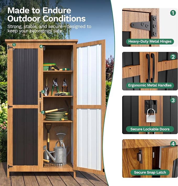 Devoko Metal & Wood Weatherproof Garden Storage Tall Shed - Image 4