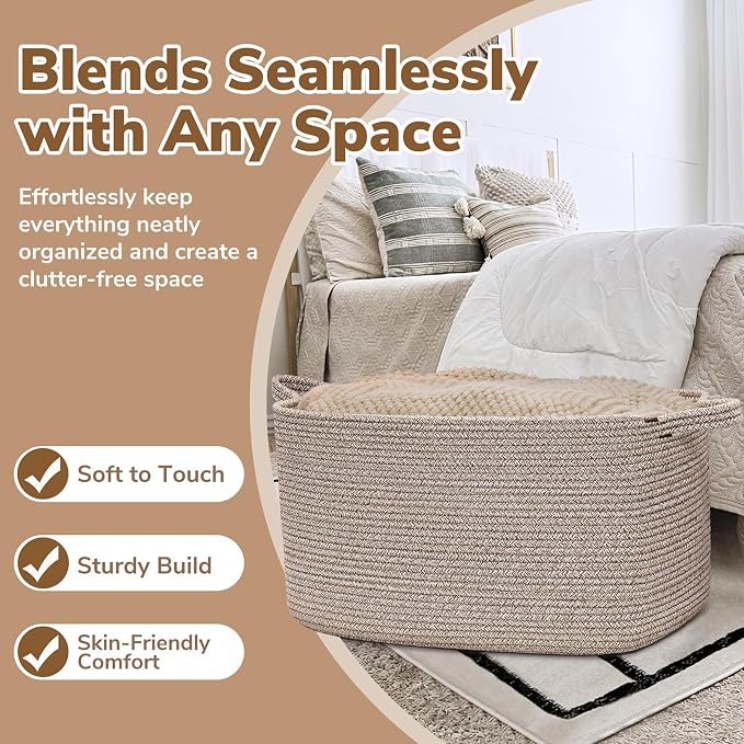 Goodpick Large Woven Storage Basket, 21.6" x 14.9" x 11.8" Blanket Basket - Image 5