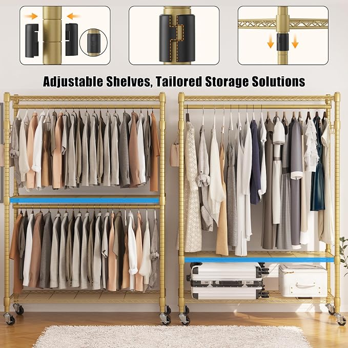 BATHWA Heavy Duty Garment Rack on Wheels, Rolling Clothes Racks - Image 4