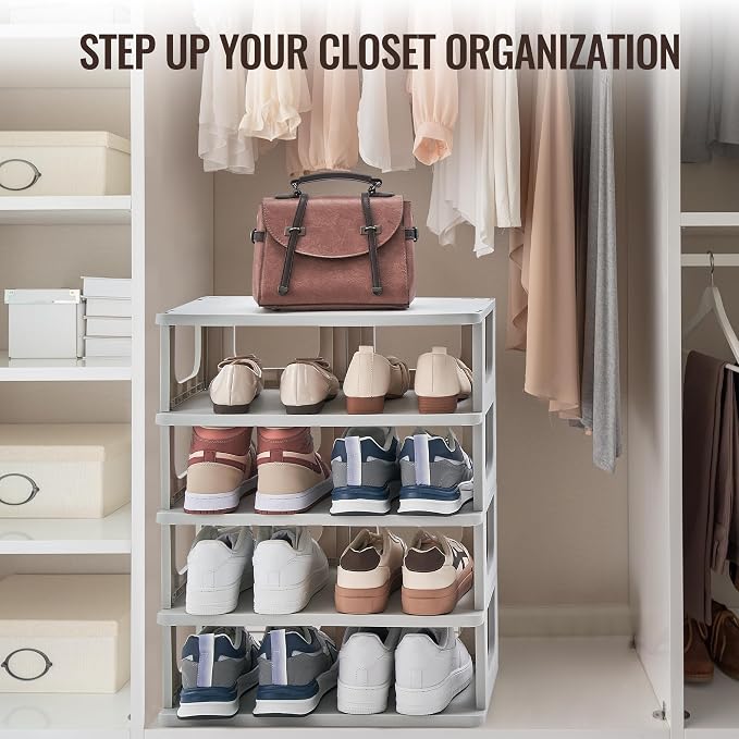 TRZZ 5-Tier Shoe Rack, Narrow Stackable Organizer, Vertical Efficient Shoe - Image 7