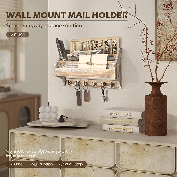 Rebee Vision Pine Wood Rustic Key Holder Wall Mount - Image 3