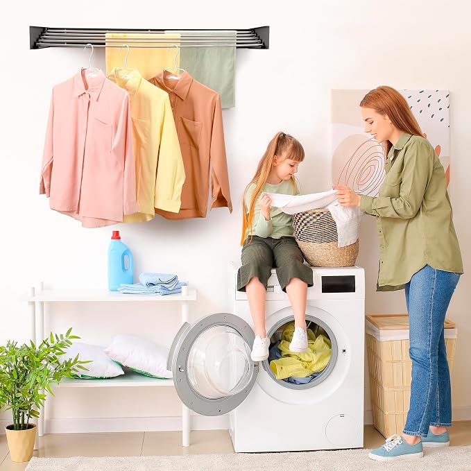 Wall Mounted Laundry Drying Rack, Retractable Clothes Drying Rack - Image 7