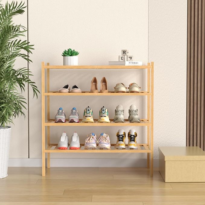 4 Tier Bamboo Shoe Rack for Closet Free Standing Wood Shoe Shelf for Entryway - Image 2
