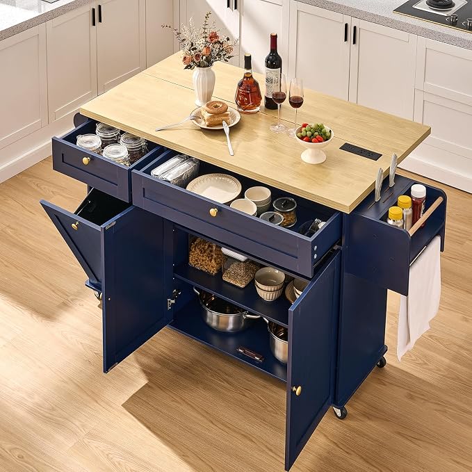 60.2" Kitchen Islands with Storage, Rolling Island Table with Trash Can Storage - Image 6