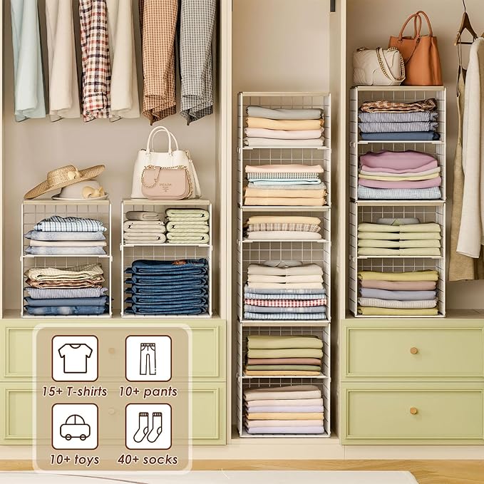 4-Tier Stackable Closet Organizers and Storage, Adjustable Dividers & Wood Top - Image 4