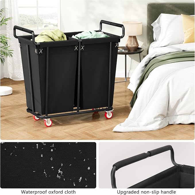 Large laundry hamper with Wheels, 2 Bag 360L Big Rolling Laundry Basket Sorter - Image 4