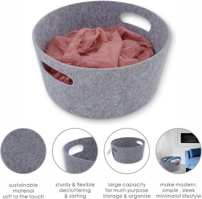 Welaxy Large Storage Basket Felt Open Storage Bins Desk Organize bin Shelf Box - Image 6