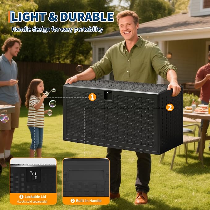 IDEALHOUSE 73 Gallon Resin Deck Box, Waterproof Outdoor Storage Box - Image 5