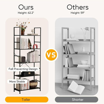 HealSmart 5 Tier Bookshelf, Free Standing Book Shelf Home Office Bookcase Shelf - Image 4