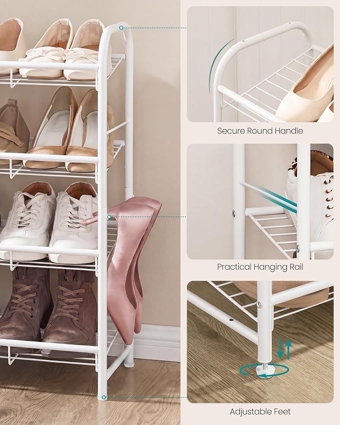SONGMICS Stackable Shoe Rack, 4 Tier Metal Shoes Rack Storage Shelf, Holds up - Image 7
