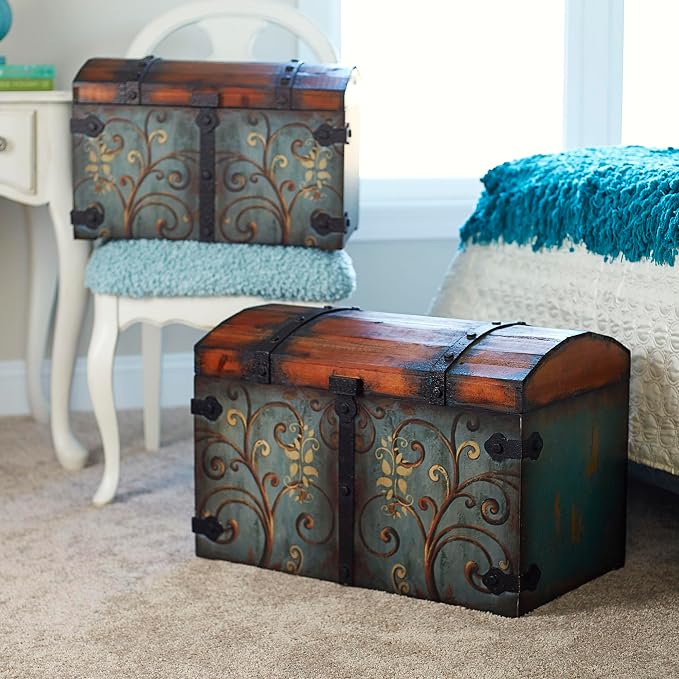 Household Essentials Vintage Wood Storage Trunk - Image 2