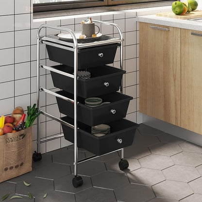 Yaheetech 4 Drawers Cart Rolling Storage Organizer Metal Frame Plastic Drawers - Image 5