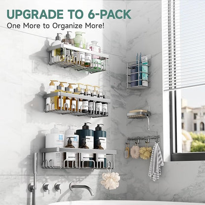 Veken Shower Caddy 6-Pack, Advanced Rustproof Design, No Drilling Adhesive - Image 4