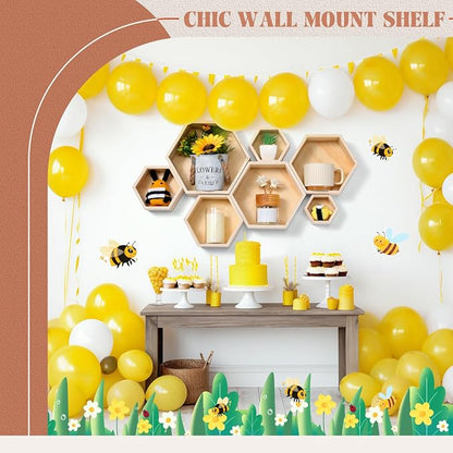 DoubleFill Honeycomb Shelves for Wall Set of 7 Wooden Hexagon Floating Shelves - Image 4