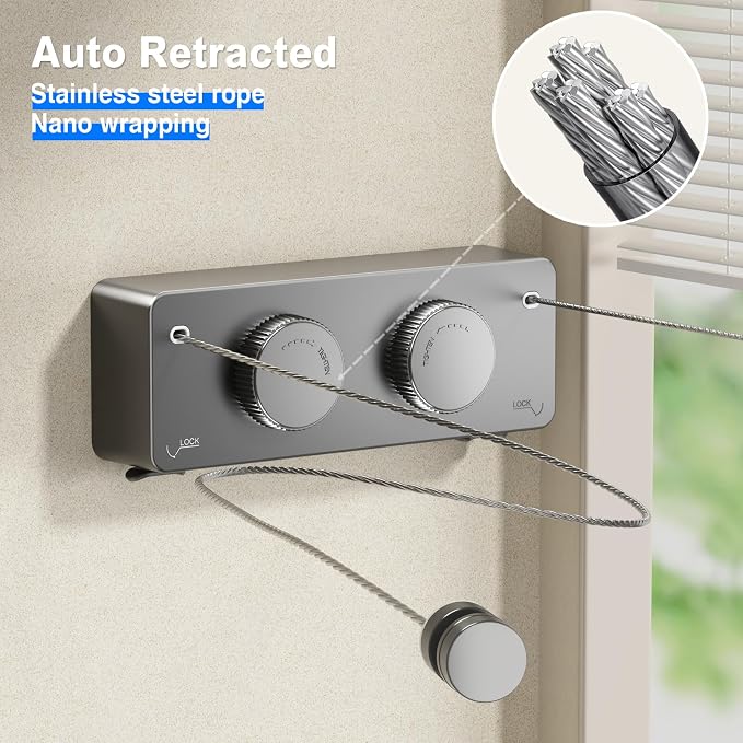 MUSTORN Retractable Twin Clothesline Indoor, Non-Sagging Outdoor Clothes Line - Image 4