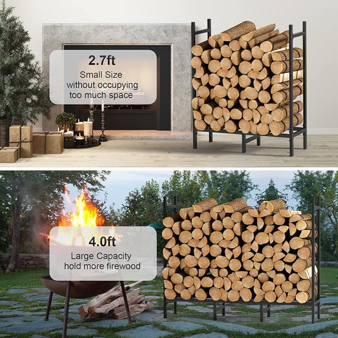 4FT Firewood Rack Indoor Outdoor, Heavy Duty Log Holder Stand - Image 2