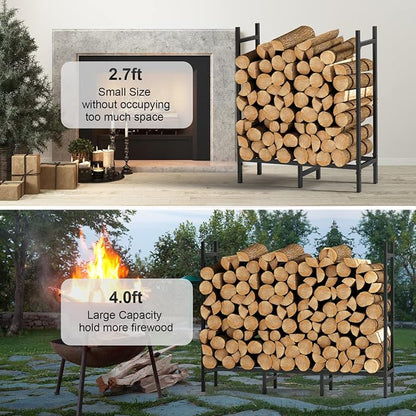 4FT Firewood Rack Indoor Outdoor, Heavy Duty Log Holder Stand - Image 2