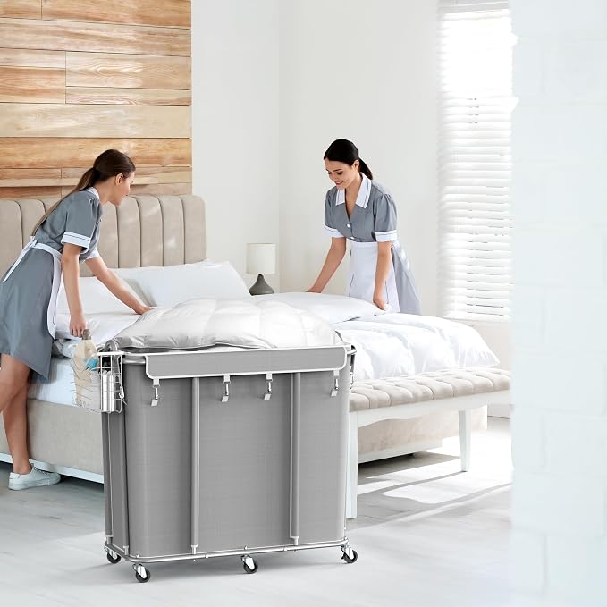 Simple Houseware Extra Large 2 Section Rolling Laundry Cart 265 Liter – Heavy - Image 7