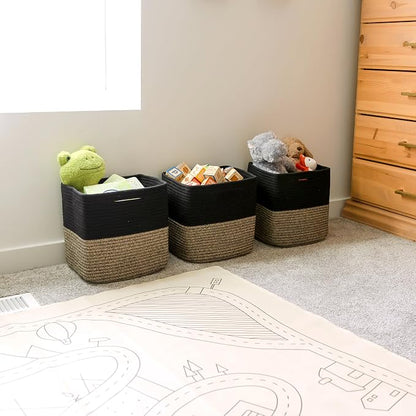 NaturalCozy 13 Inch Cube Storage Bins Cotton Rope Woven Baskets - Image 5