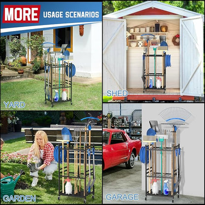 DAOUTIME Garden Organizer With Wheels, Yard Tower Rack - Image 7