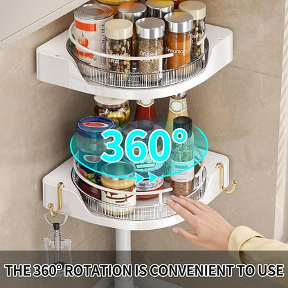 Standing Spice Rack Organizer, Counter Corner Double Tier Lazy Susan, Height - Image 3