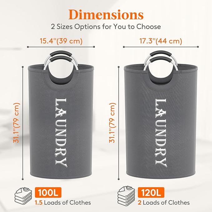Lifewit 120L 2-Pack Large Laundry Basket, Collapsible Laundry Hamper - Image 2