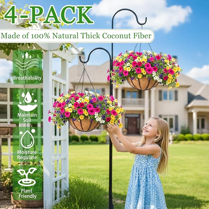 Hanging Planters for Outdoor Plants 4 Pack 12 inch Metal Hanging Flower Basket - Image 3