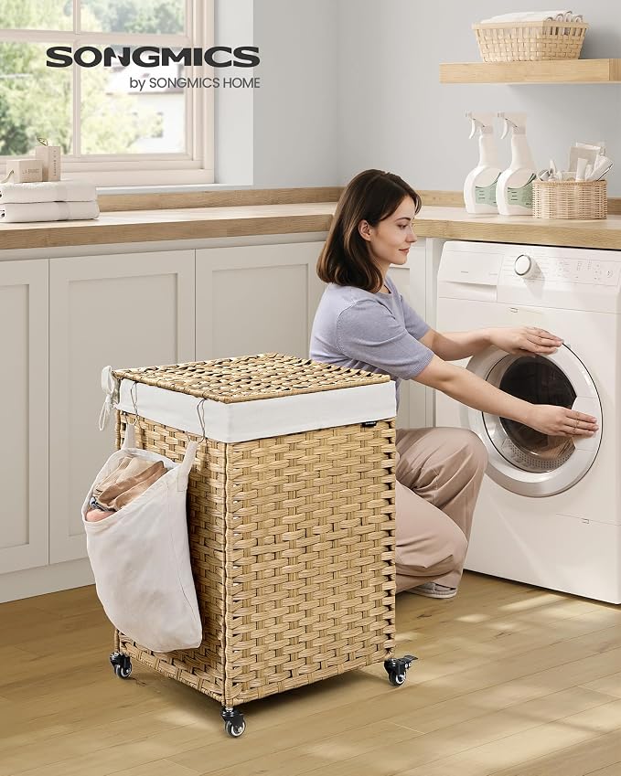 SONGMICS Laundry Hamper with Lid, 31.7 Gallons, Rolling Laundry Basket with - Image 2