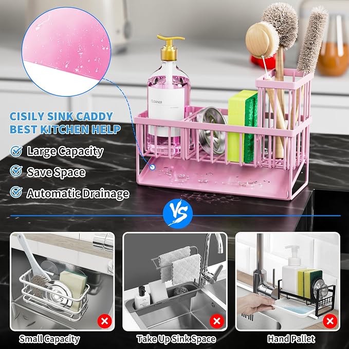 Cisily Pink Kitchen Sink Caddy Organzier - Image 2
