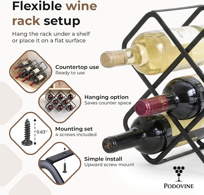 Metal Wine Rack – Matte Black Carbon Steel, 10-Bottle Countertop & Hangable - Image 5