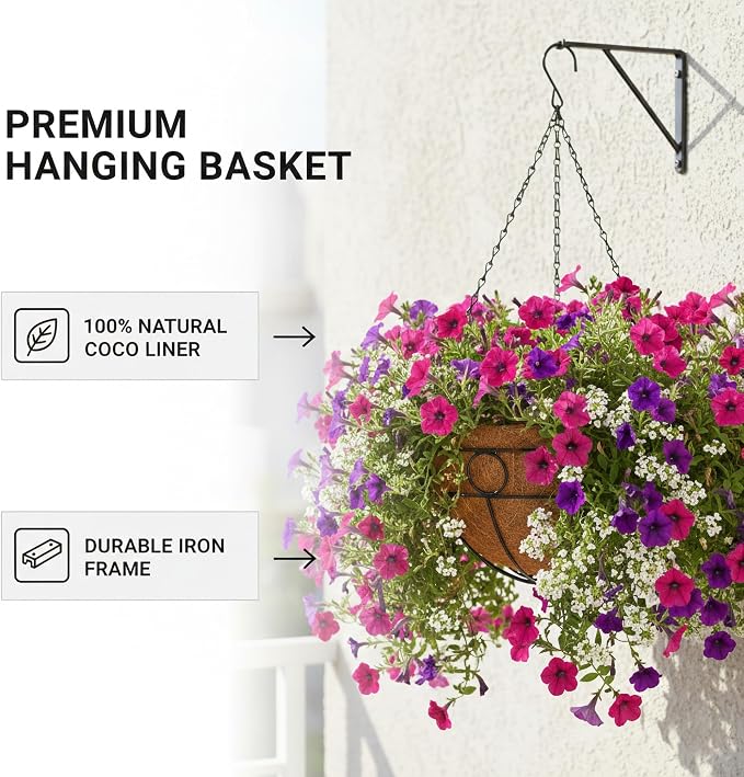 Classic Round Wire Hanging Basket 2 Packs 12 Inch Deep Coco Liner - Image 3