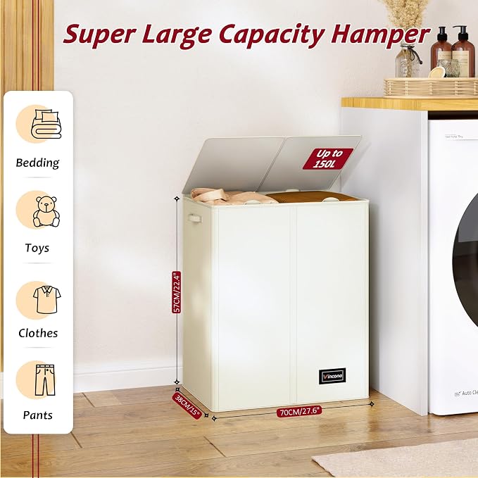 150L Laundry Hamper 2 Section, Large Laundry Hamper - Image 2