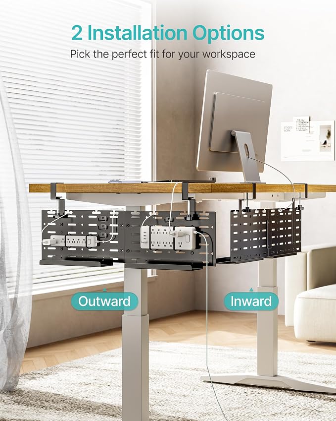 Under Desk Cable Management Tray, 30.2" Vertical Metal Pegboard Organizer - Image 2