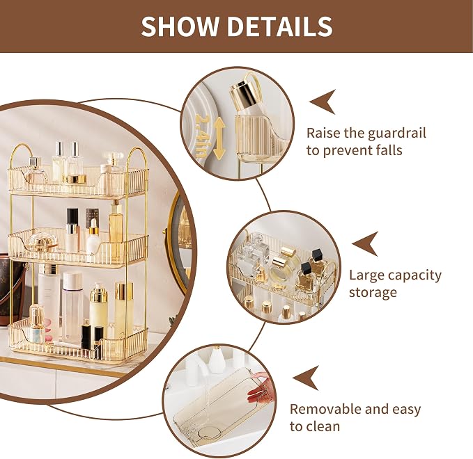 YCIA&DONE Bathroom Organizer Countertop, Makeup Storage, Skincare Cosmetic Tray - Image 3