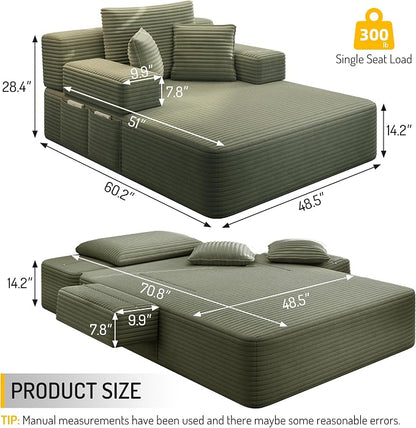 2-in-1 Convertible Chaise Lounge Indoor, 60.2" Corduroy Upholstered Chaise - Image 2