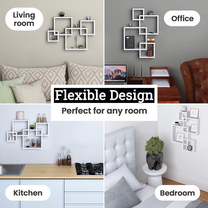 Greenco 4 Cube Intersecting Shelves, Easy-to-Assemble Floating Wall Mount - Image 7