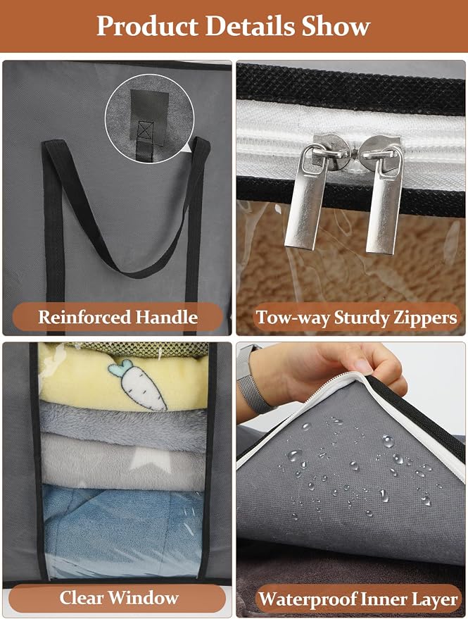 punemi 120L Blanket Storage Bags, Foldable Clothes Storage Organizer - Image 5