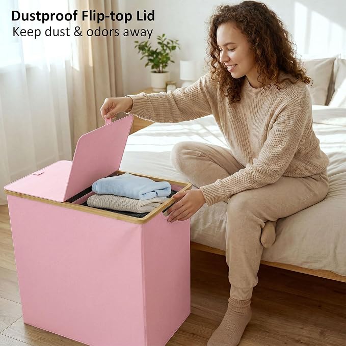efluky Laundry Hamper with Lid, Double Laundry Basket with 2 Removable Bags - Image 4